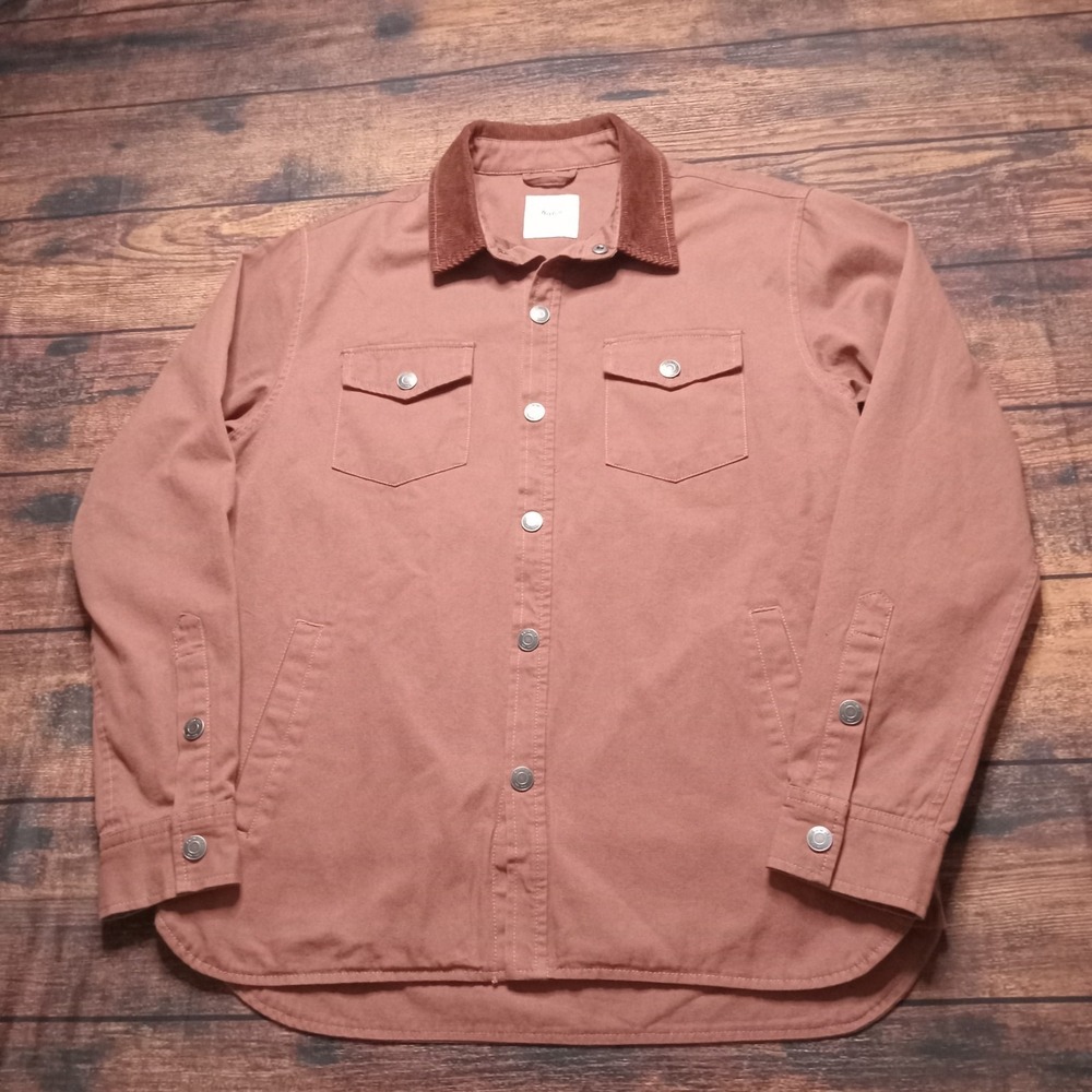 Katin Men's Canvas Corduroy Collar Blanket‎ Lined Snap Front Size Small Brown